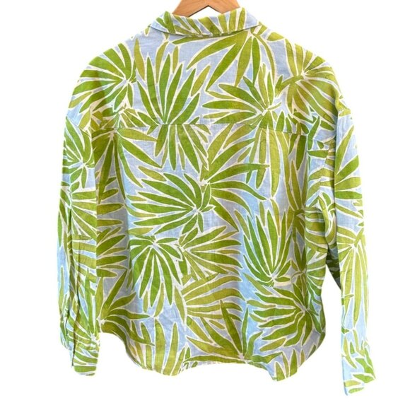 Sigrid Olsen Tropical Botanical Print Linen Blouse Sz M Resort Wear Coastal Chic - Picture 4 of 5